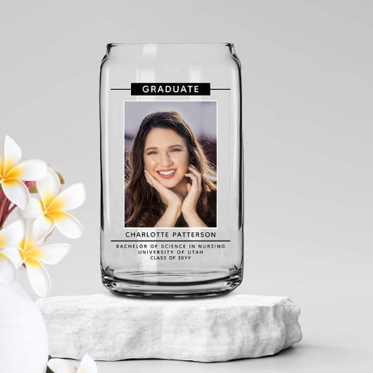 Graduation Party Simple Modern Script Photo Black Blikvorm Glas