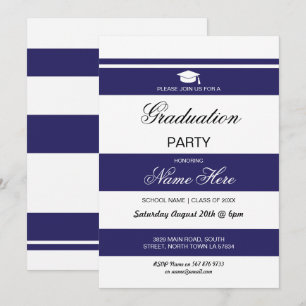 Graduation Party Stripe Marine White Invitation Gr