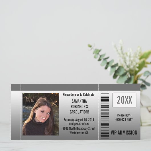 Graduation Party Ticket Invitations with Photo Kaart (Staand voorkant)