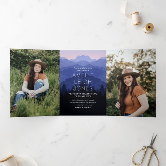 Graduation Party Tri-Fold in het Rustic Mountains Drieluik Uitnodiging (Binnen)