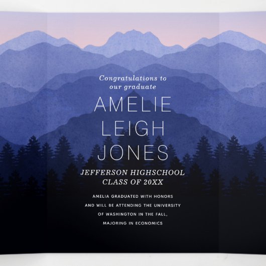 Graduation Party Tri-Fold in het Rustic Mountains Drieluik Uitnodiging (Binnenkant midden)