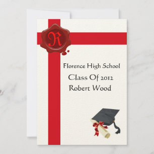 GRADUATION PARTY, White Red Wax Seal Monogram, vil Kaart