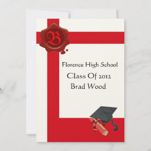 GRADUATION PARTY, White Red Wax Seal Monogram, vil Kaart
