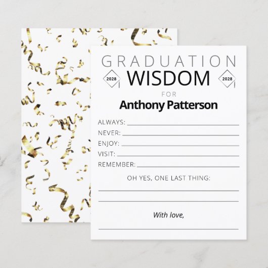 Graduation Party Wisdom Card Gold Confetti Guests (Voorkant / Achterkant)