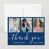 Graduation Photo Collage Merci bleu Carte postale (Devant / Derrière)