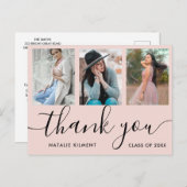 Graduation Photo Collage Merci rose Carte postale (Devant / Derrière)