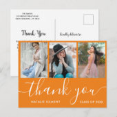 Graduation Photo Collage Orange Merci Carte postal (Devant / Derrière)