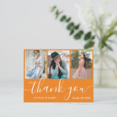 Graduation Photo Collage Orange Merci Carte postal (Debout devant)