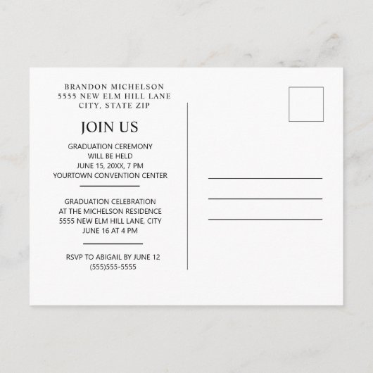 Graduation Photo Faire-part Invitation Bleu (Dos)