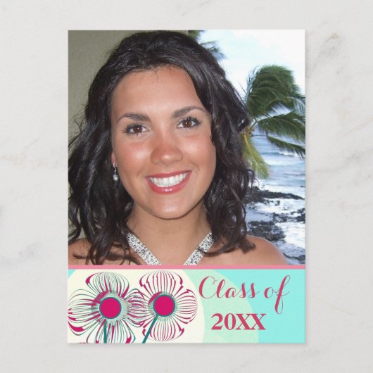 Graduation Photo Invitation Pink Blue Aqua Floral (Devant)