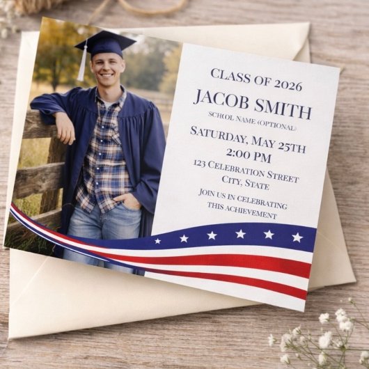 Graduation Photo Invitation Template Patriotic