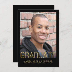 Graduation Photo Party Faire-part Faux Gold Foil
