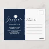 Graduation Photo Script moderne Bleu Invitation (Dos)