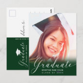 Graduation Photo Script moderne Green Invitation (Devant / Derrière)