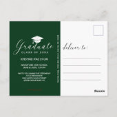 Graduation Photo Script moderne Green Invitation (Dos)