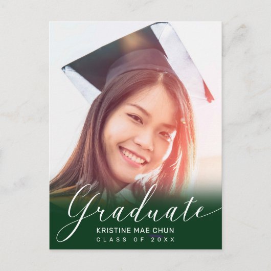 Graduation Photo Script moderne Green Invitation (Devant)