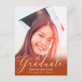 Graduation Photo Script moderne Orange Invitation (Devant)