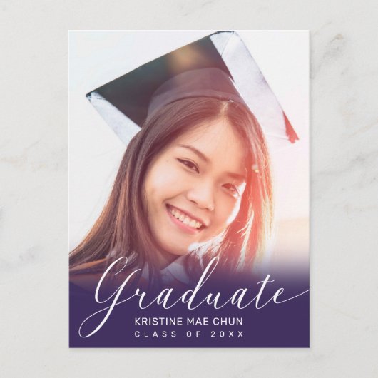 Graduation Photo Script moderne Purple Invitation (Devant)
