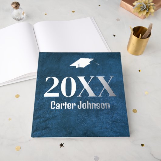 Graduation Pile Argent Sur Cuir Bleu (Recto ouvert)