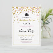 Graduation Pink Gold Girl's Party Invitation diplô (Debout devant)