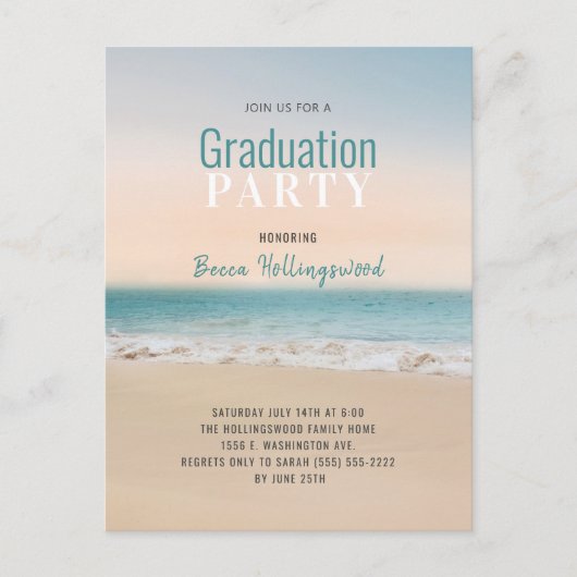 Graduation Plage tropicale Thème Fête Invitation (Devant)