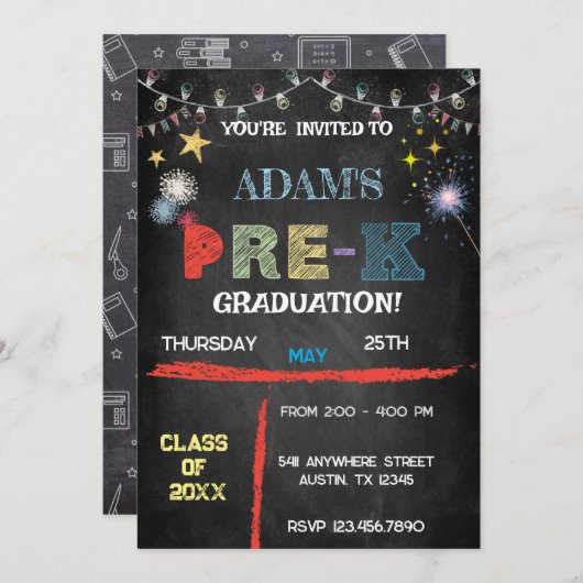 Graduation pré-k - Tableau de bord - Invitation (Devant / Derrière)