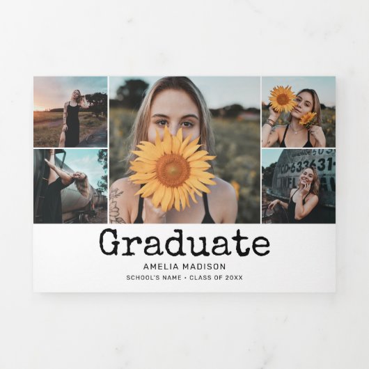 Graduation Retro 10 Photo White Drieluik Aankondiging (Cover)