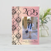 Graduation rose Art Déco Faire-part noir (Debout devant)