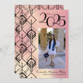 Graduation rose Art Déco Faire-part noir (Devant / Derrière)