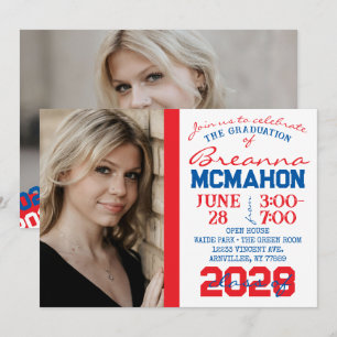 Graduation Rouge, Bleu & Blanc 2 Invitation photo