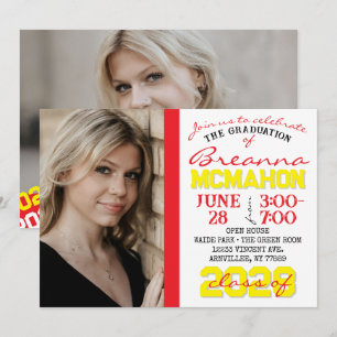 Graduation Rouge, Jaune et Blanc 2 Invitation phot