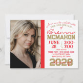 Graduation Rouge, Or et Blanc 2 Photo Invitation (Devant)