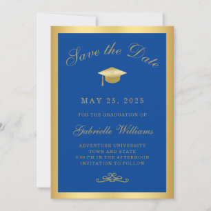 Graduation Royal Blue Gold Frame Save the Date Aankondiging