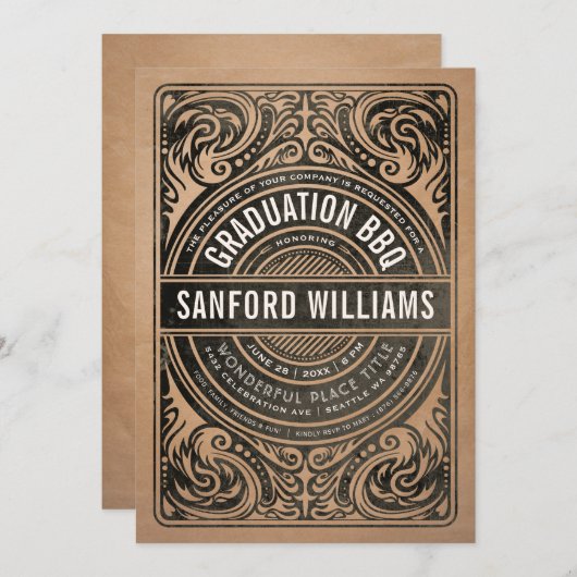 Graduation Rustique BBQ Party Invitations Kraft (Devant / Derrière)