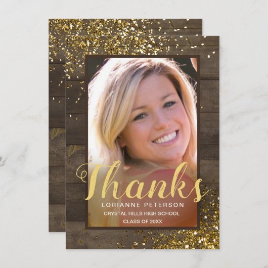 Graduation Rustique Glam Merci Gold Script Photo (Devant / Derrière)
