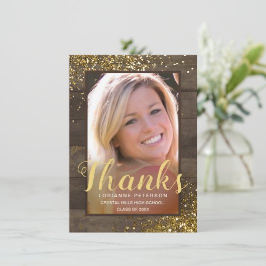 Graduation Rustique Glam Merci Gold Script Photo (Debout devant)
