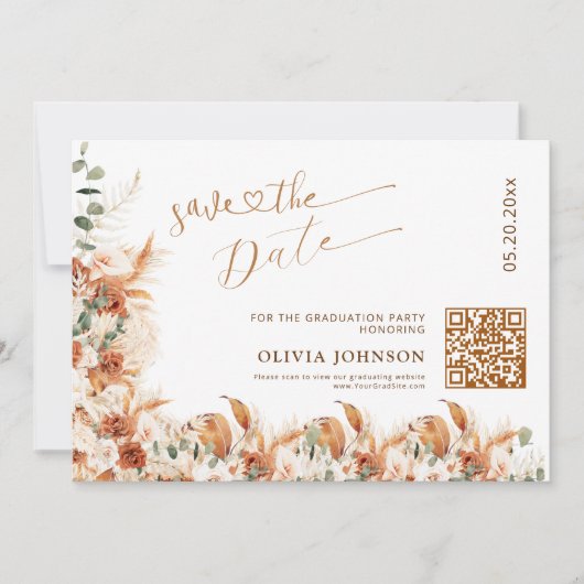 Graduation Save the Date QR Code | Boho Pampass (Devant)