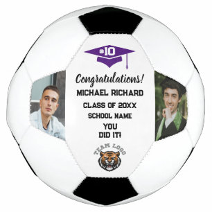 Graduation Soccer Personnalisé Photo & Nom Purple