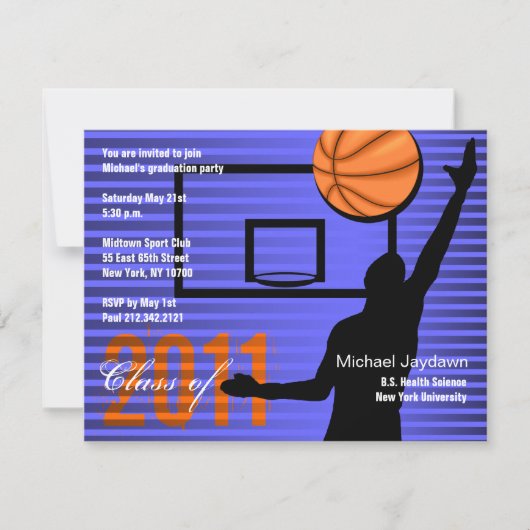 Graduation Sport Party Invitation Basket-ball (Devant)