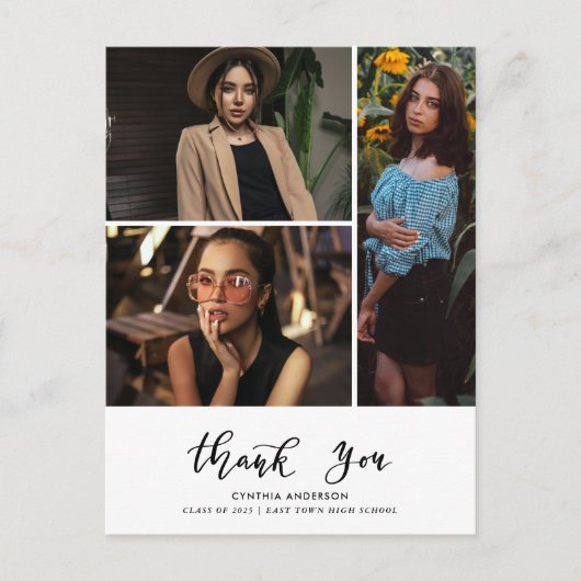 Graduation Thank You Script Three Grad Photo Briefkaart (Voorkant)