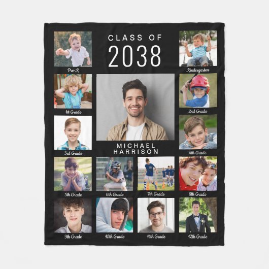 Graduation Through The Years Photo Collage Black Fleece Deken (Voorkant)