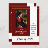 Graduation Traditionnelle Rouge foncé Invitation (Devant / Derrière)