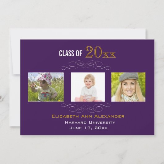 Graduation Trois Photos Fête Invitation (Devant)