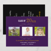 Graduation Trois Photos Fête Invitation (Devant / Derrière)