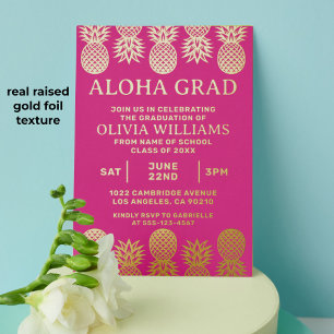 Graduation Tropische Ananas Luau Roze Folie Uitnodiging
