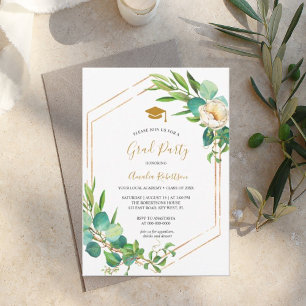 Graduation Verdure Florale et Golden Invitation