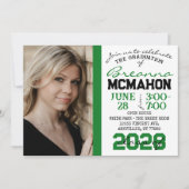 Graduation verte, noire et blanche 2 Invitation ph (Devant)