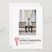 Graduation vétérinaire Faire-part rouge noir (Devant / Derrière)