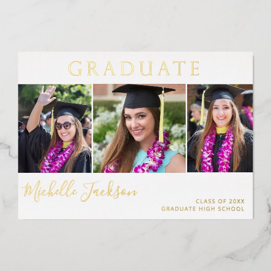 Gradué 3 Photo Script Grad Foil Faire-part (Recto)