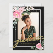 Gradué Rose Chaud Floral Faire-part photo (Devant)